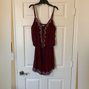 NWT Takara Burgundy Embroidered Romper Size L Boho Coquette Romantic Cottagecore